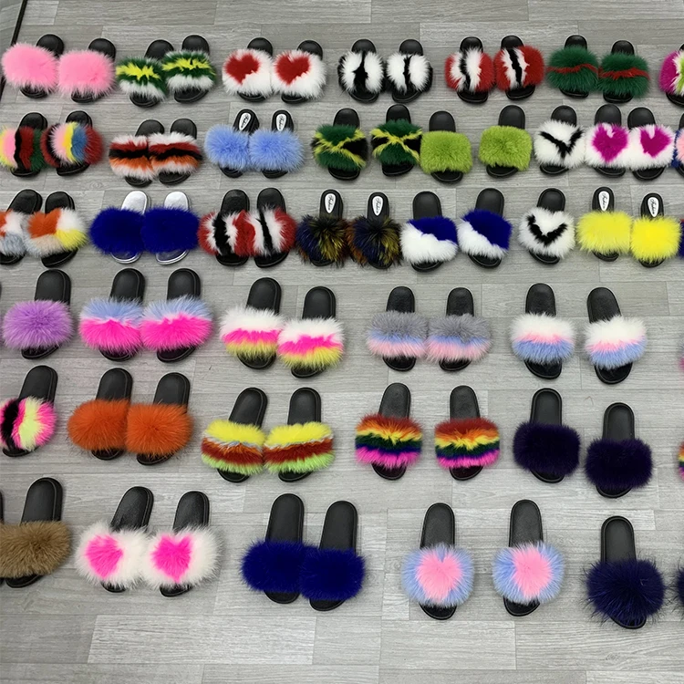 

Fashionable high quality Luxury Fur Slides real fox fur slippers fur slides ans purse