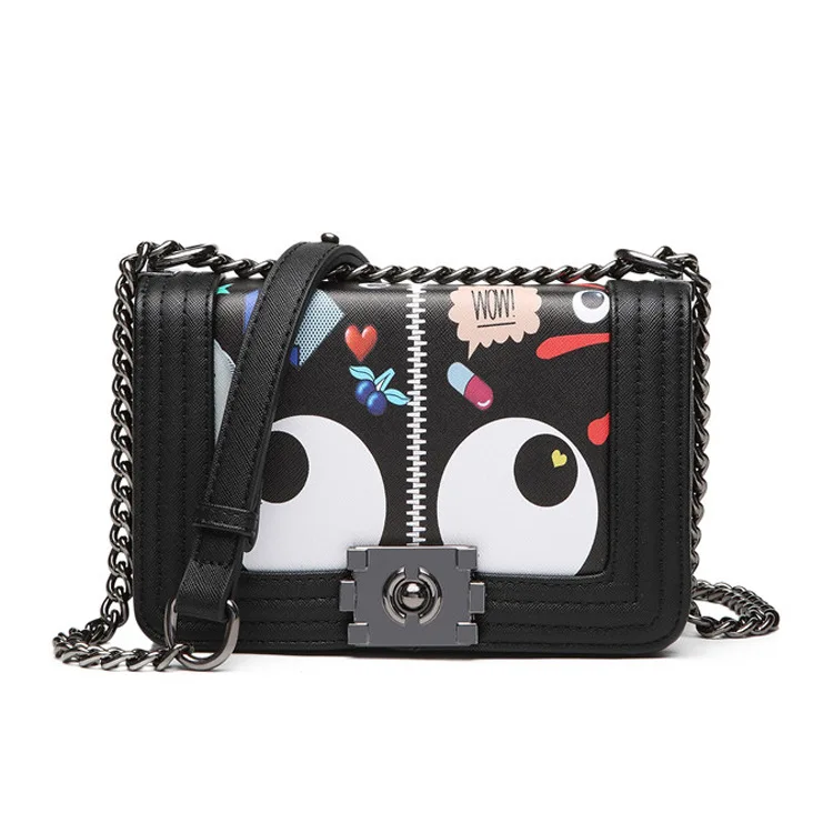 

Luxury bags women handbags 2021 fashion cartoon cute big eyes chain shoulder bag graffiti bag for ladies black white