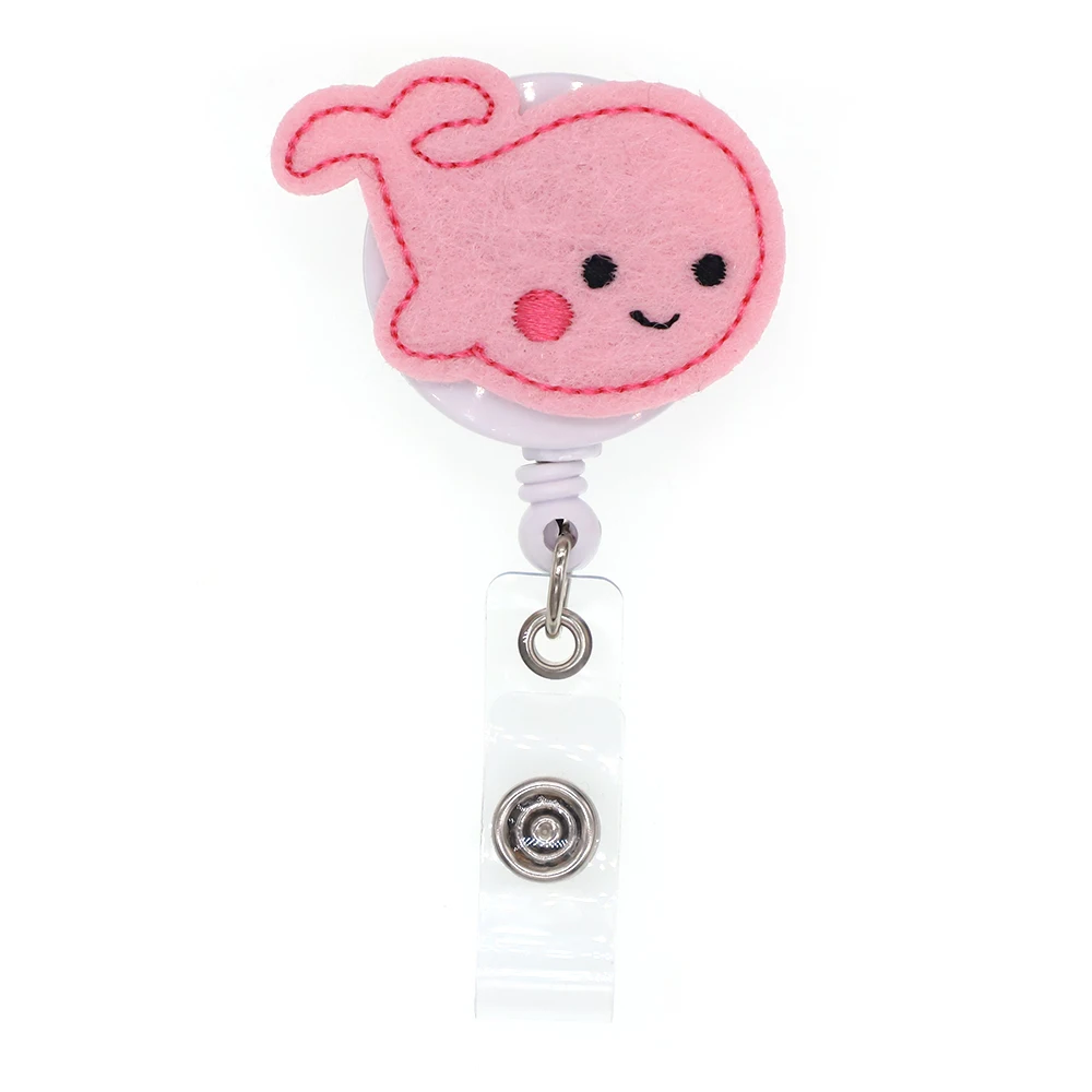 

Free shipping Cheap pink dolphin animal Felt Retractable id badge reel for office student nurse accessories