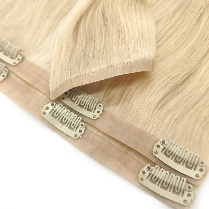 

Wholesale seamless PU weft 100% remy human hair invisible clip in extensions