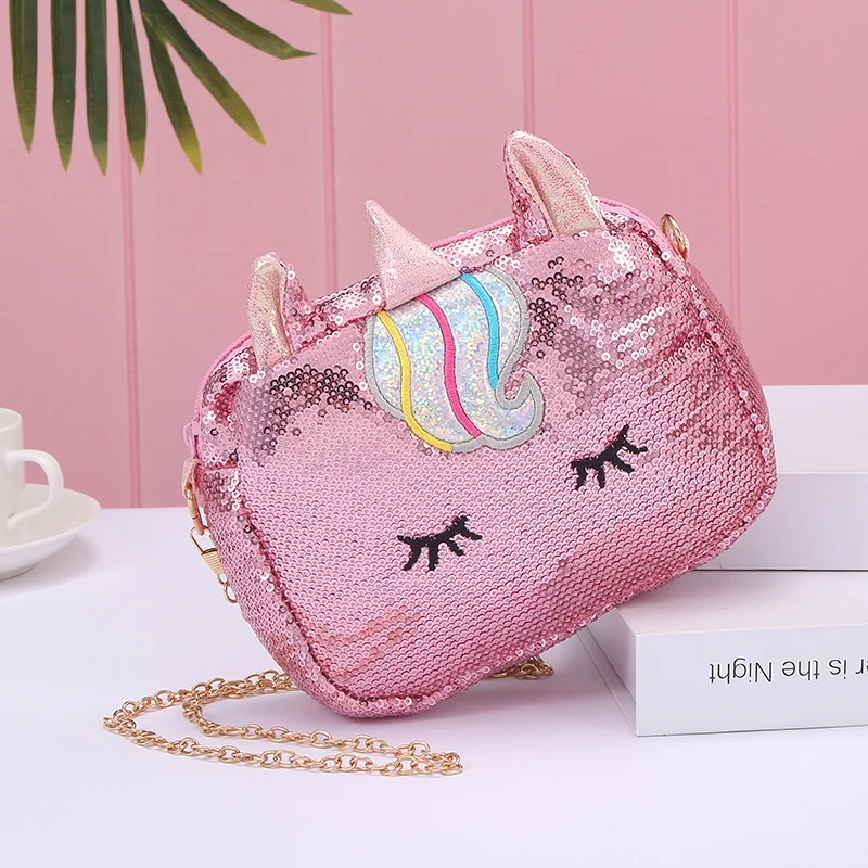 

New Style Women Bling Glitter Mini Crossbody Unicorn Sequin Bag Kids Handbags For Girls, 6 colours as pictures