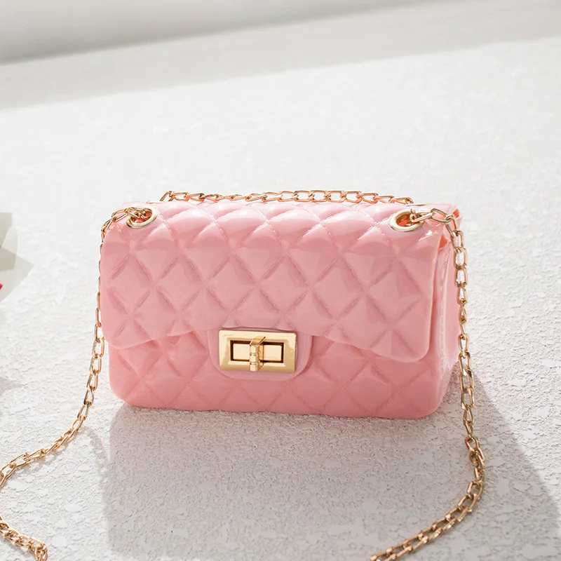 

VE YIWU PINK rhomboids Fashion China Women mini silicone handbag jelly transparent bag, Customizable