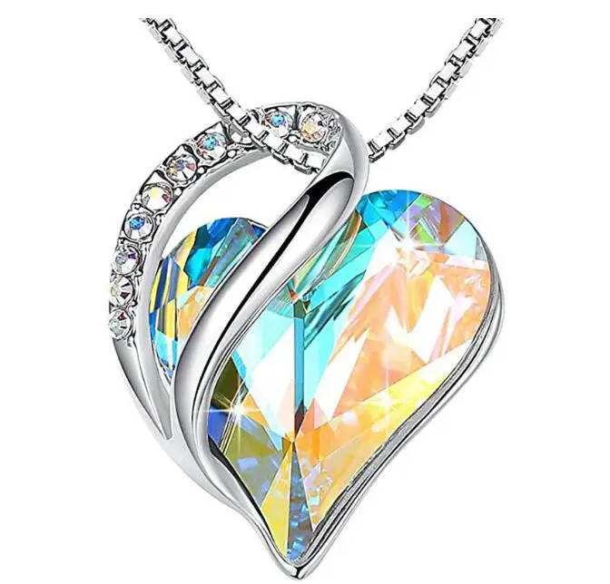 

2021 Amazon Hot Style Ocean Heart Simple Necklace With Crystal Pendant Collarbone Chain Necklace, As picture shows