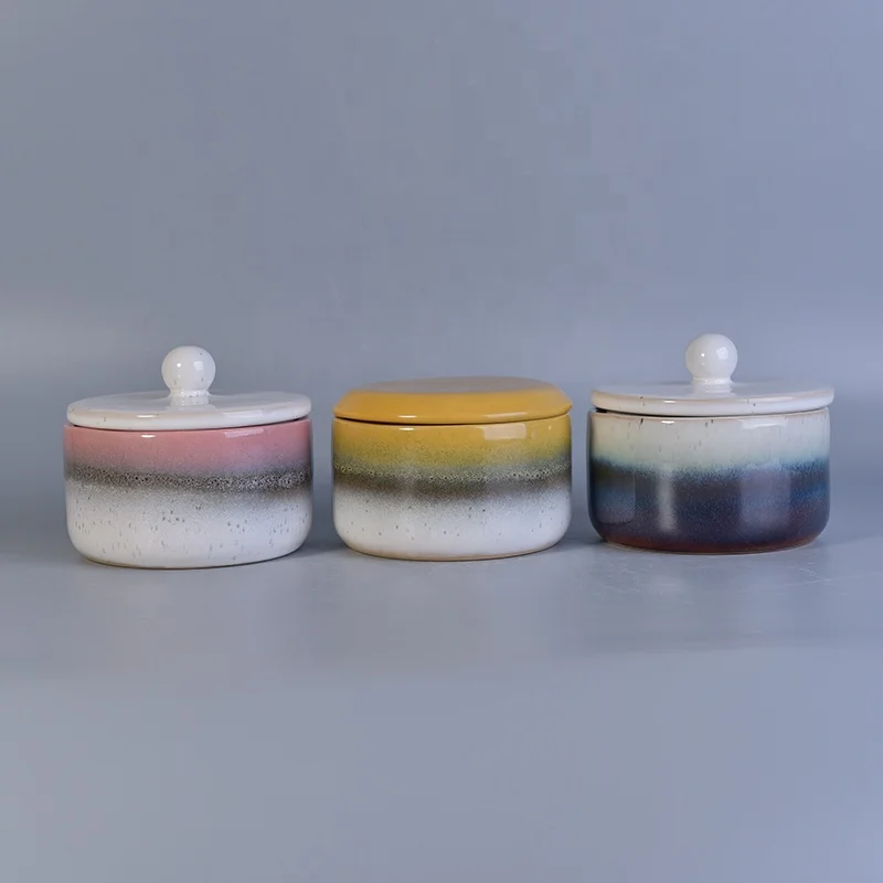 Customized handmade glaze ceramic tealight candle vessel candle containers with lid home decor supplier