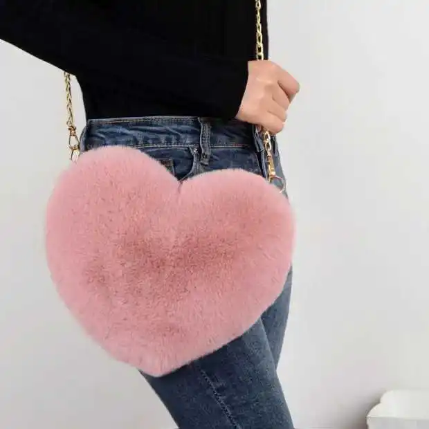 

Fashion Heart Shaped Crossbody Bag for Women Faux rabbit fur Love Flush Shoulder Bag Gift Lady Outdoor Bag, Sweet