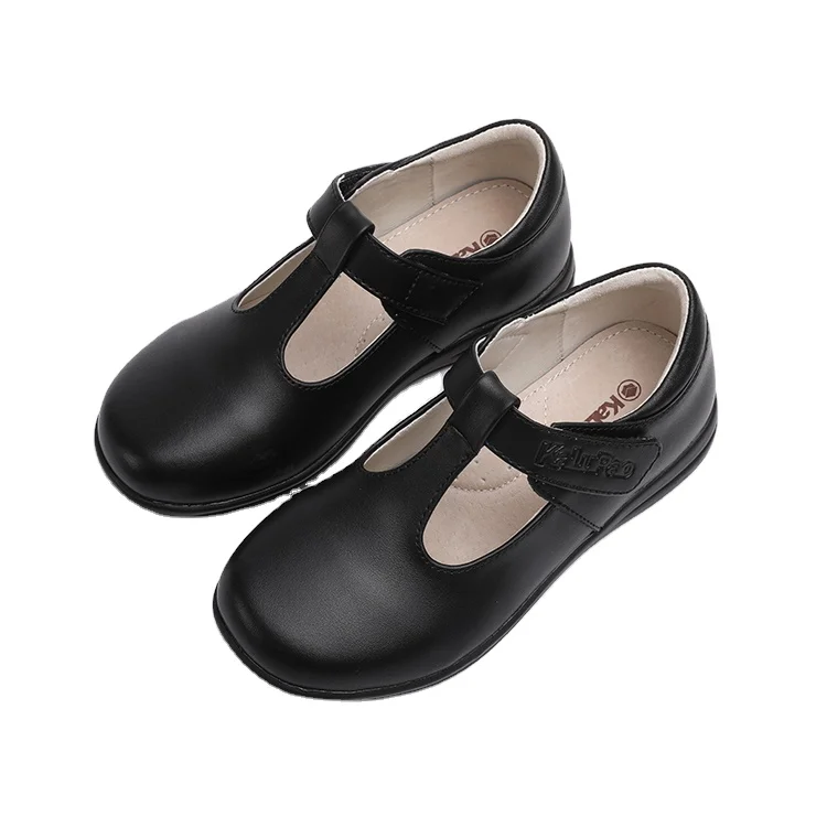 

KALUPAO Kids Shoes Wholesale T-bar Black Genuine Leather Soft Breathable Girls Dress School Shoes, Customized color