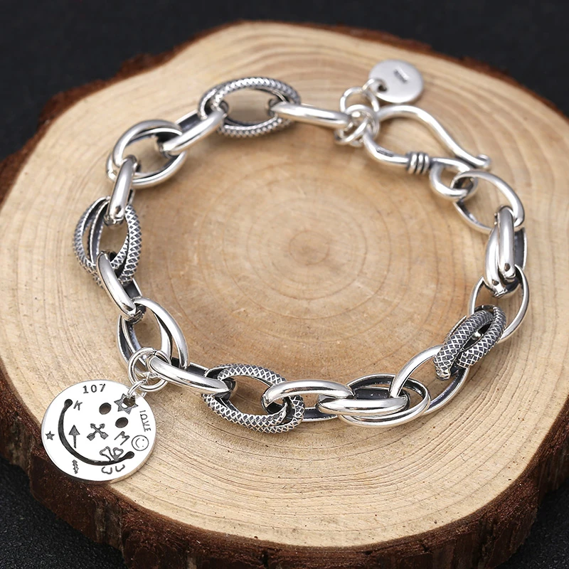 

Charare 925 sterling silver hollow thick chain smile bracelet, Silver (customizable color)