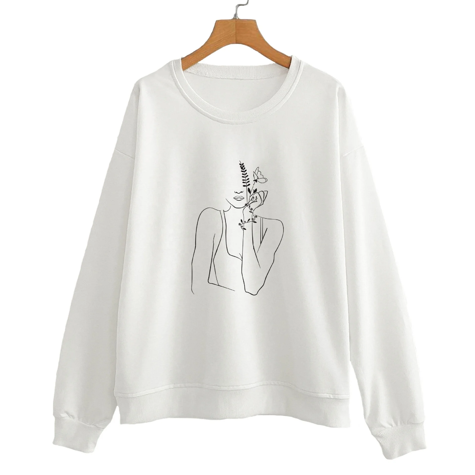 

Dropshipping Factory Wholesale Women's Tops Long sleeve Crewneck Pullovers Cotton Streetwear Print t-Shirt Custom Weatshirt, Picture