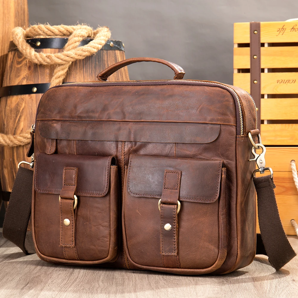 

Marrant Business Office Bag Man Satchel Laptop Bag Genuine Leather Men Messenger Bag Leather Briefcase Men, Black/red brown