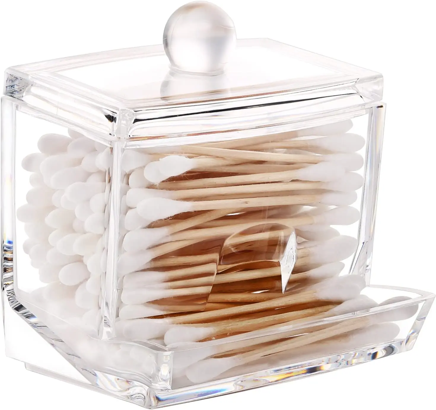 

Cotton Swab Acrylic Holder with Lid Cotton Ball Pad Dispenser Container Makeup Beauty Bathroom Accessories Storage, Transparent