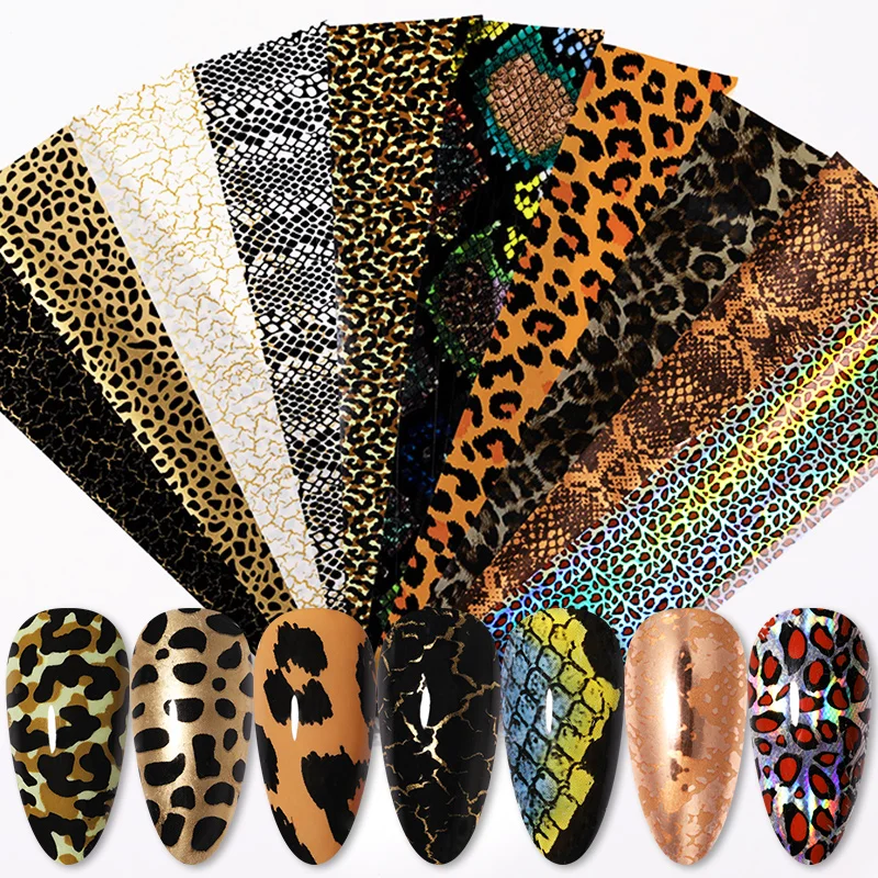 

10Pcs/set Nail Foils Snake Leopard Pattern Gel Set Mixed Flower Marble Adhesive Transfer Stickers Slider Paper Nail Decals, Picture