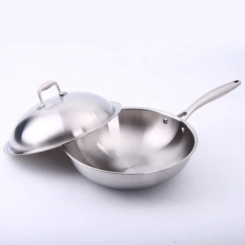 

Gas Induction cooker 30CM Non-rusting Stainless Steel Nonstick Frying Woks with Lids Cover Metal