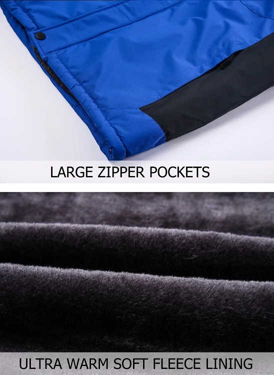 Waterproof Winter Parka Men's Hooded Jackets Super Warmth Thicken Fleece Coat With Zipper Pockets Wi