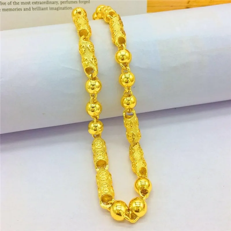 

Dropshipping Luxury Thailand Sand Gold 14K Necklace for Men Wedding Engamgent Jewelry Thick Gold Beads Necklace Anniversary Gift