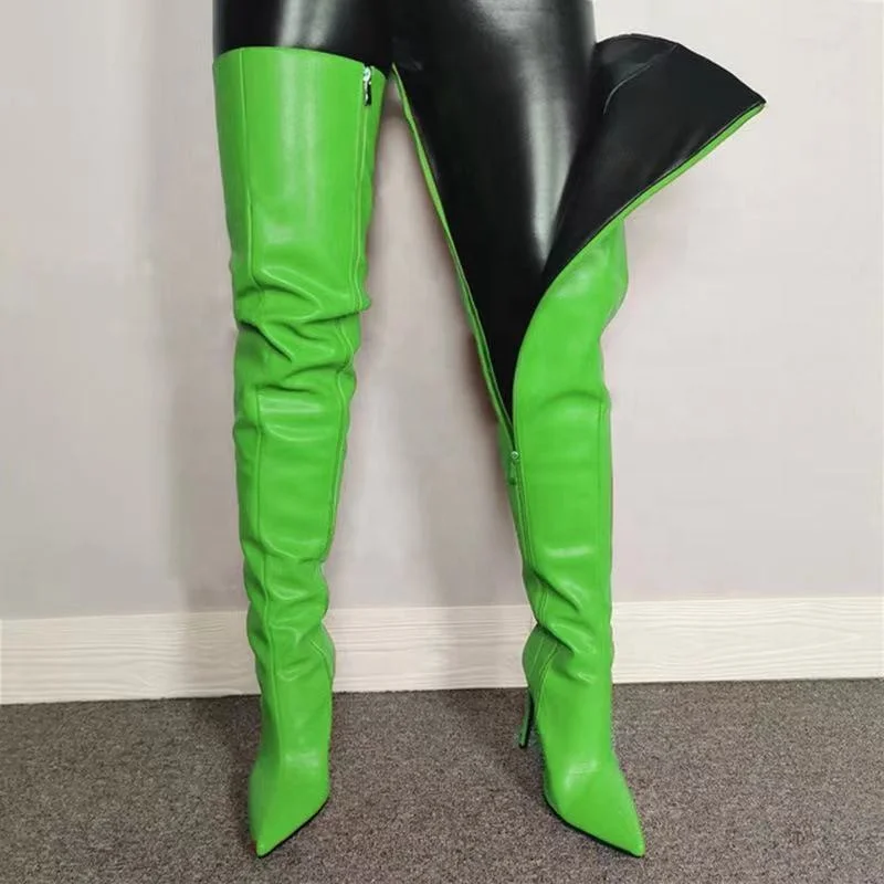 

Fancy Sexy Pure Color Winter Over The Knee High Boots With Zipper Decorate Pointed Toe High Thin Heels Fashion Shoes, Black white red green blue pink orange