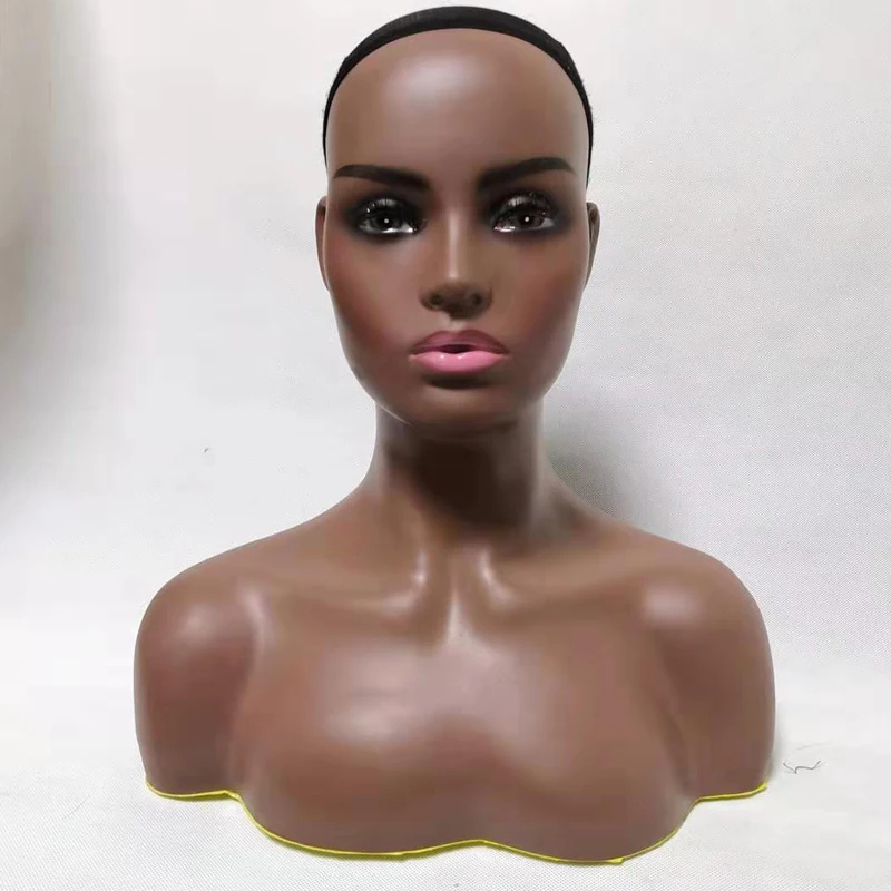 

Dark Skin Brown Head Mannequin For Display Training Mannequin Head Wig Realistic Mannequins Female Head With Shoulders Busts, Dark skin mannequin head