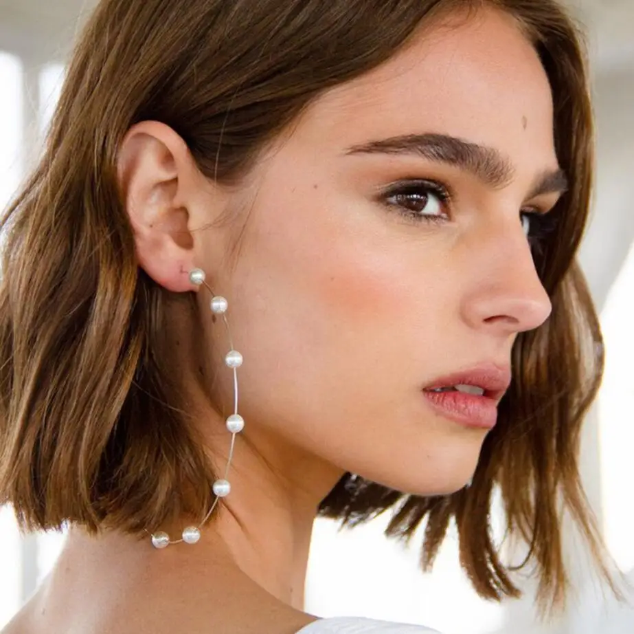 2019 new style pearl big Hoop earrings Fashion exaggerated personality pearl earrings