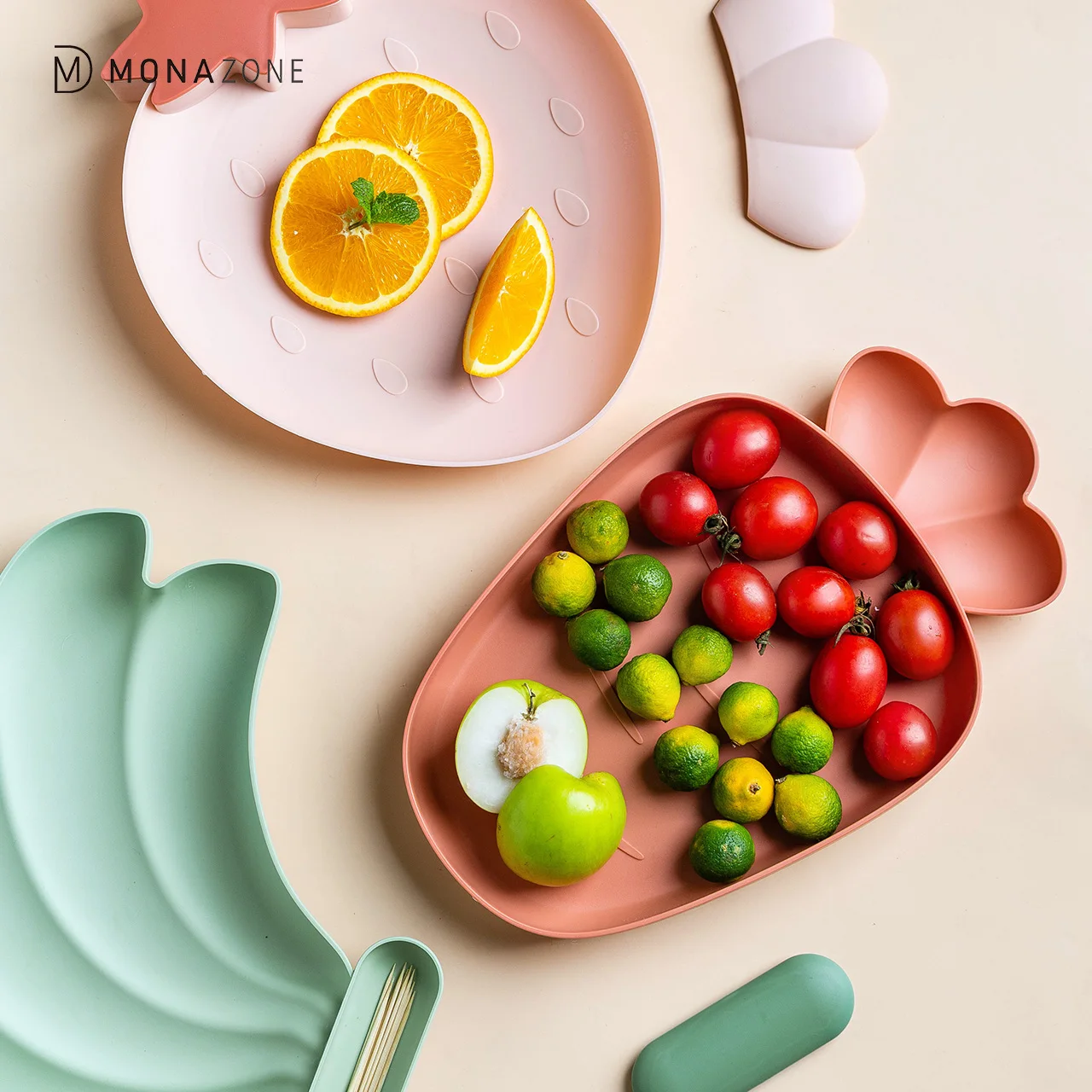 

MONAZONE Fruit Pattern Tableware PP Dessert plate Fruit Snack Plates Salad Dishes