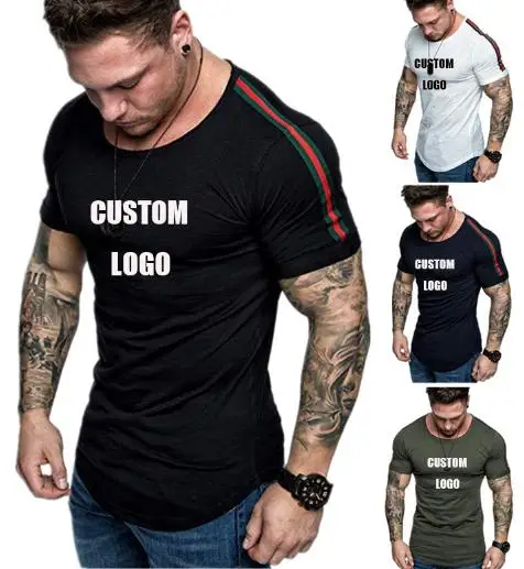 

Free shipping Wholesale Custom Design Fabric Logo Short Sleeve side Striped Shirt For Men, Customized color