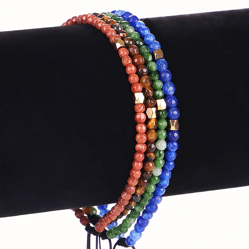 

Handmade 3mm Natural Faceted Beads Bracelets For Men Women YOGA Reiki Prayer Stones Super Thin Jewelry