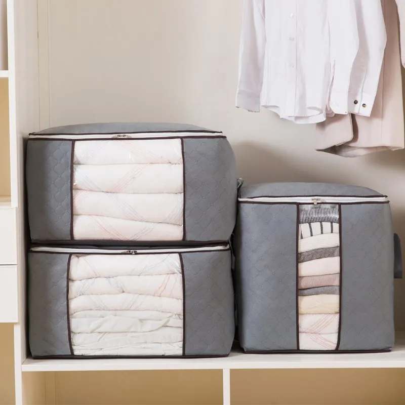 

Large Capacity Cloth Storage Bag Breathable Wardrobe Household Items Foldable Fabric Storage Bag Blanket Clothes Organizer Bins, Grey,blue,pink