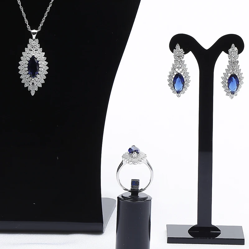 

sterling silver sapphire zirconia stone jewelry set bridal set jewelry