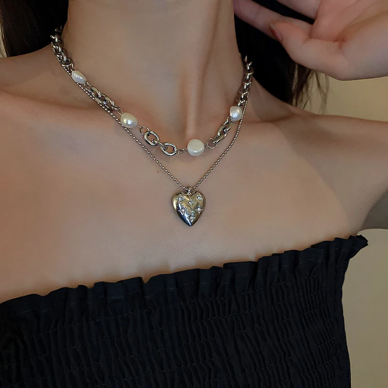 

new design heart pendant freshwater pearl long necklace
