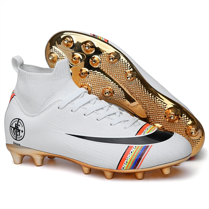 Men Sport High Ankle high quality Football Boots professional Outdoor AG Long Spikes Soccer shoes hot sale superfly wholesale