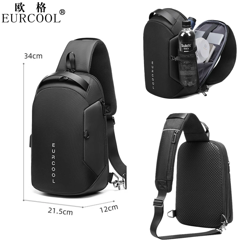 

2021 Eurcool Leather Backpack Over One Shoulder Chest Pack Sling Bag For Men Crossbody With Bottle Pocket