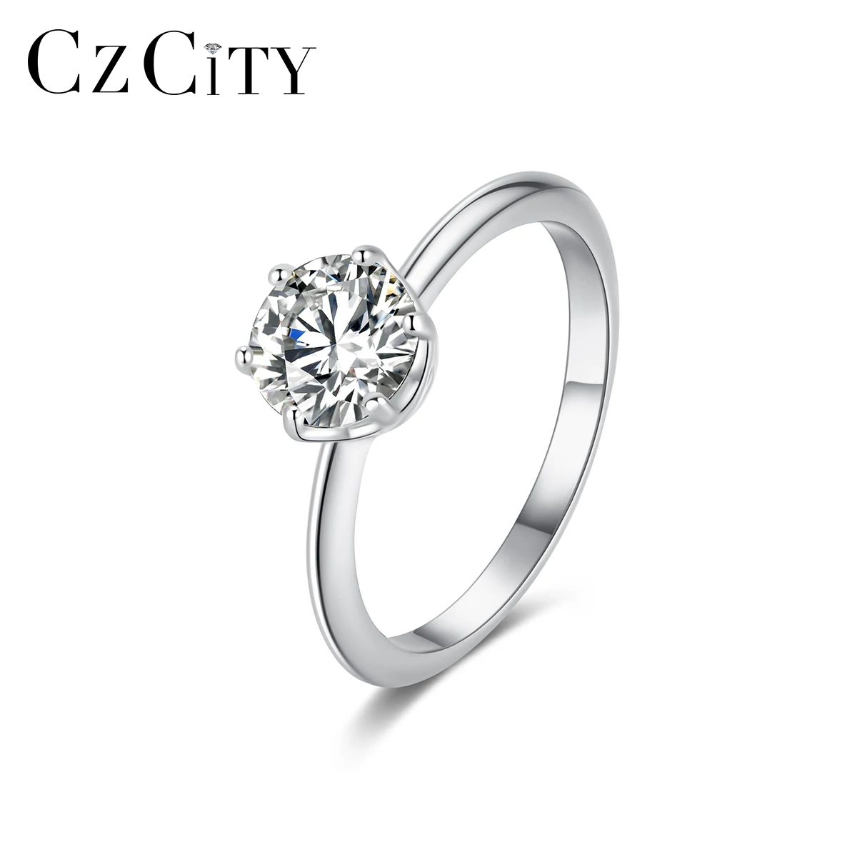 

CZCITY Sterling Silver S925 Finger Woman White Gold Plated Bling Moissanite Diamond Eternity 925 Engagement Ring