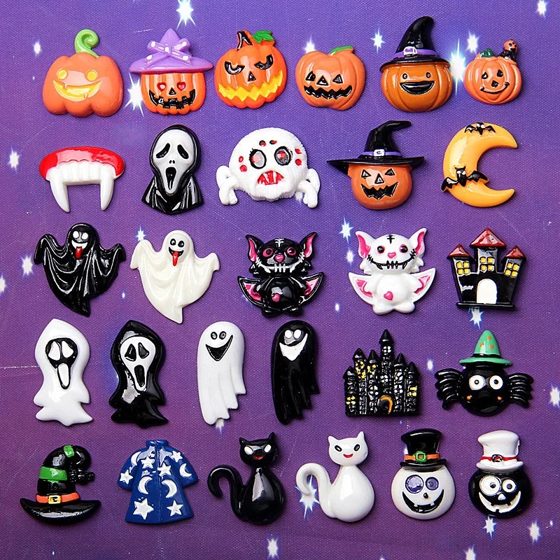 

Paso Sico New Resin Nail Accessories Halloween Pumpkin Skull Ghost DIY Nail Art Decorations with Crazy Smile Manicure Supplies