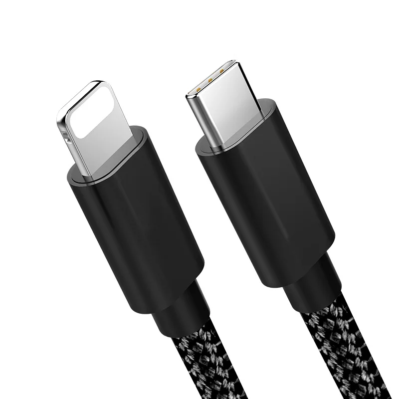 

High Quality 18w Nylon Braided Type C Usb Cable PD Fast Charger Quick Charging for iPhone to Type c, Black