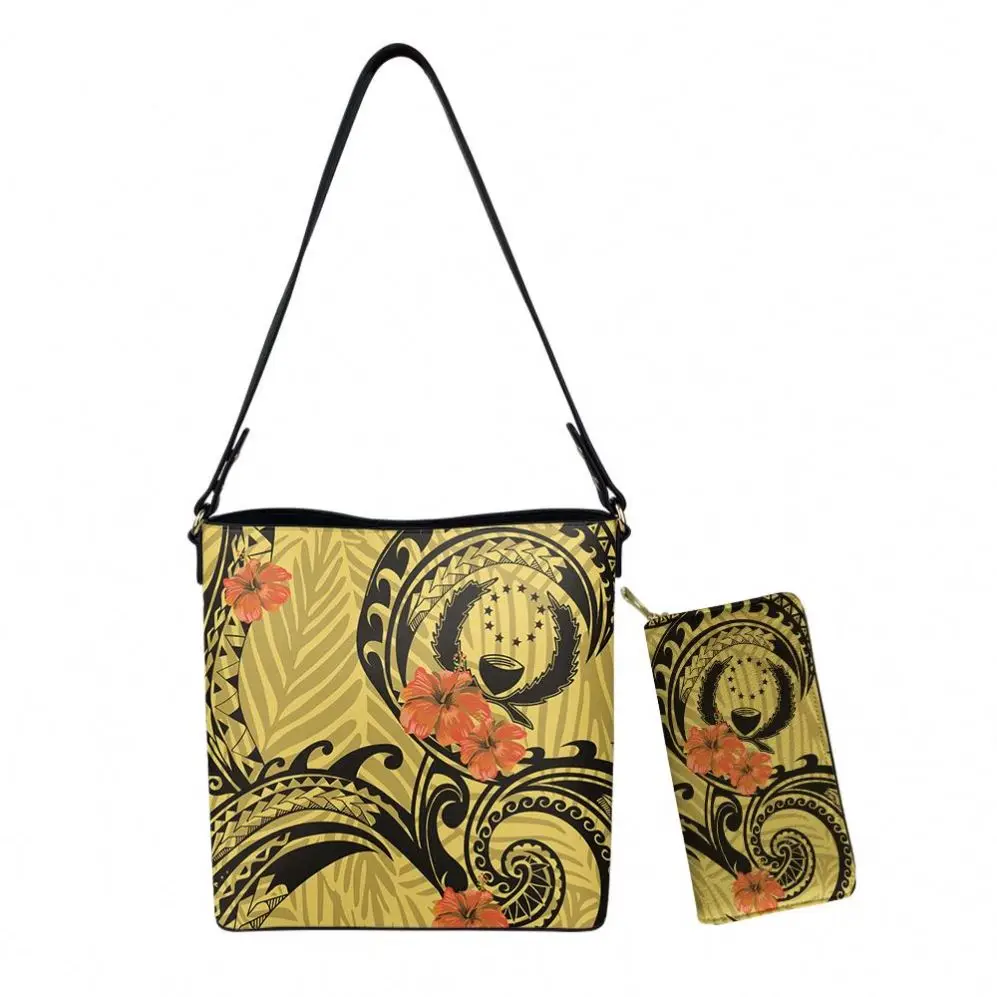 

Pohnpei Hibiscus Yellow Designer Women Tote Bags and Handbags with Wallet Luxury Bags Women Handbags Tote Leather Bag for Women, Customized color
