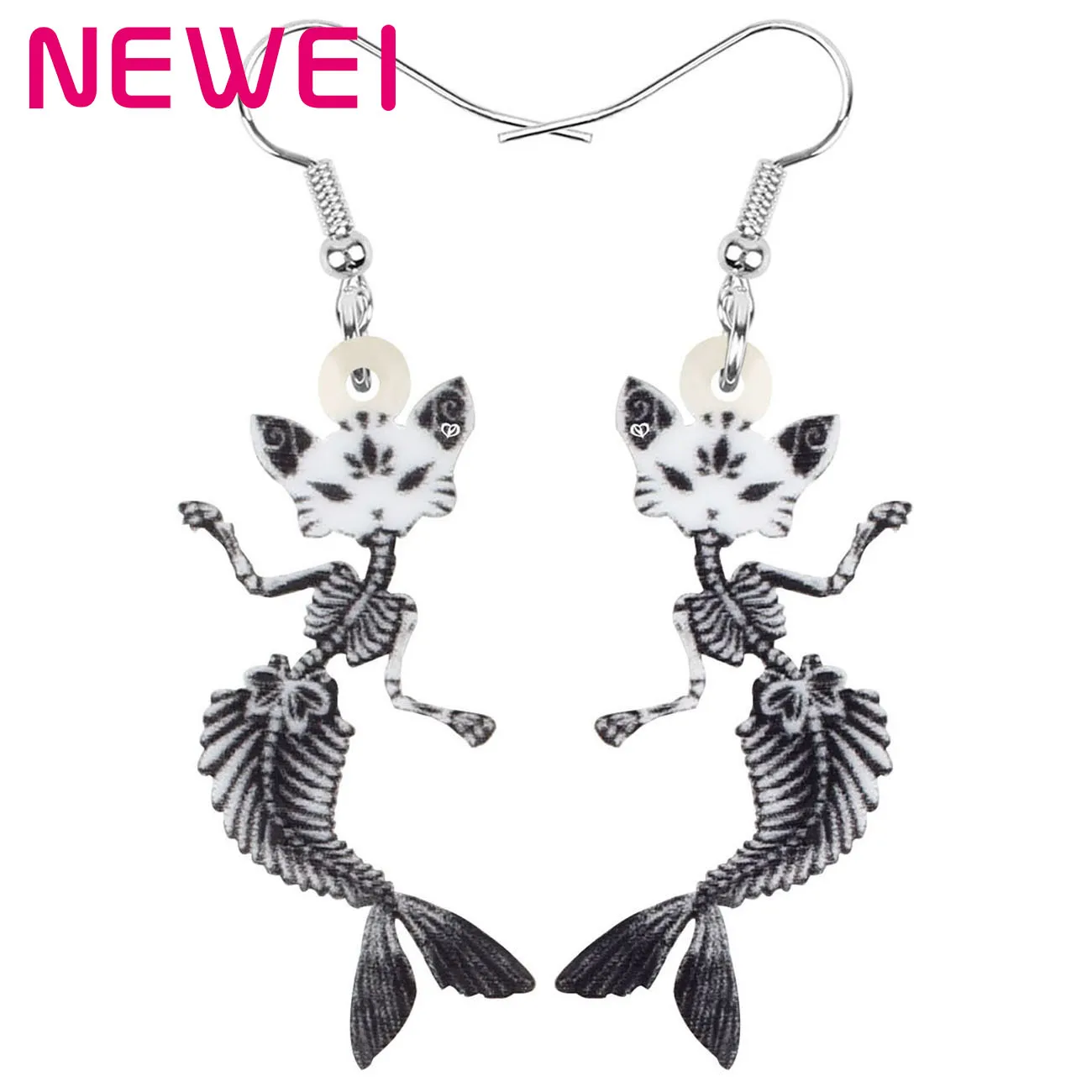 

Halloween Acrylic Cute Fish Cat Skull Earrings Drop Dangle Horrible Fashion Jewelry Charms For Women Girls Teens Festival Gift, Black