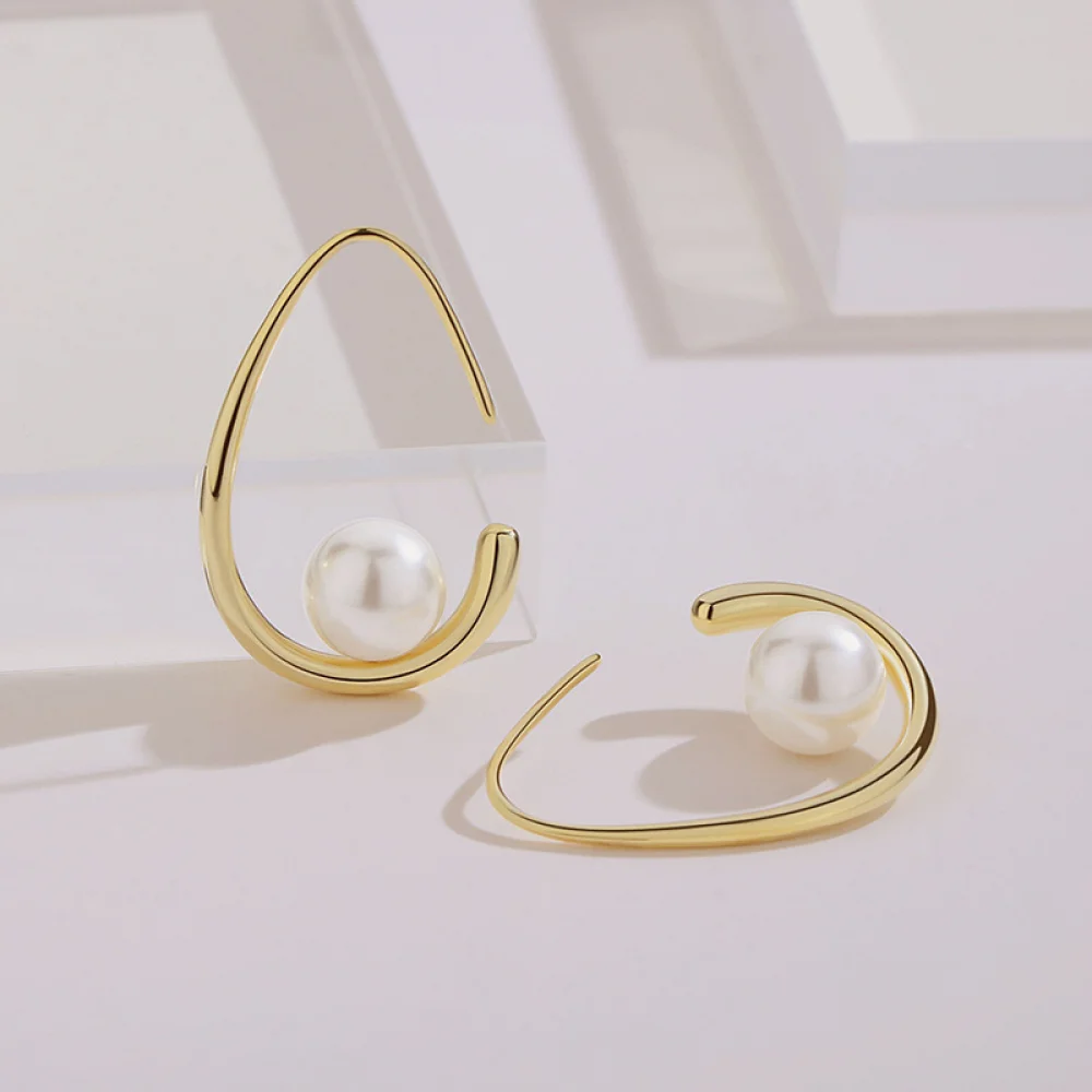 

Elegant ladies trend korean style fashion hoops gold plating jewelry women pearl earrings