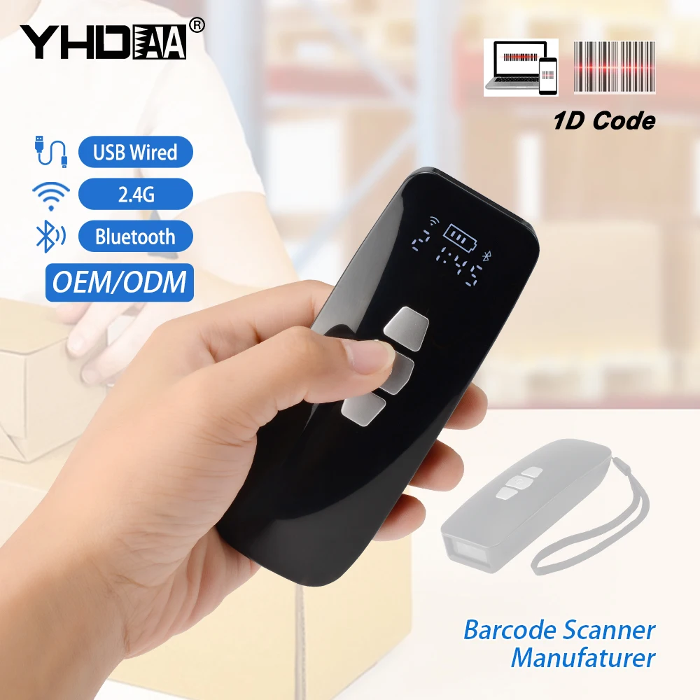 

1D QR 2D Wireless Barcode Scanner Portable Design Bluetooth Barcode Scanner with Display Screen