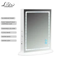 

Free Sample Aluminum frame light weight bluetooth led mirror with 3 color temperature Led strip light double USB outlet