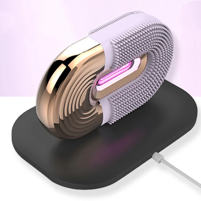 

Rechargeable 3 colors led light beauty device vibration mini face massager ultrasonic silicone facial cleansing brush, Colorful