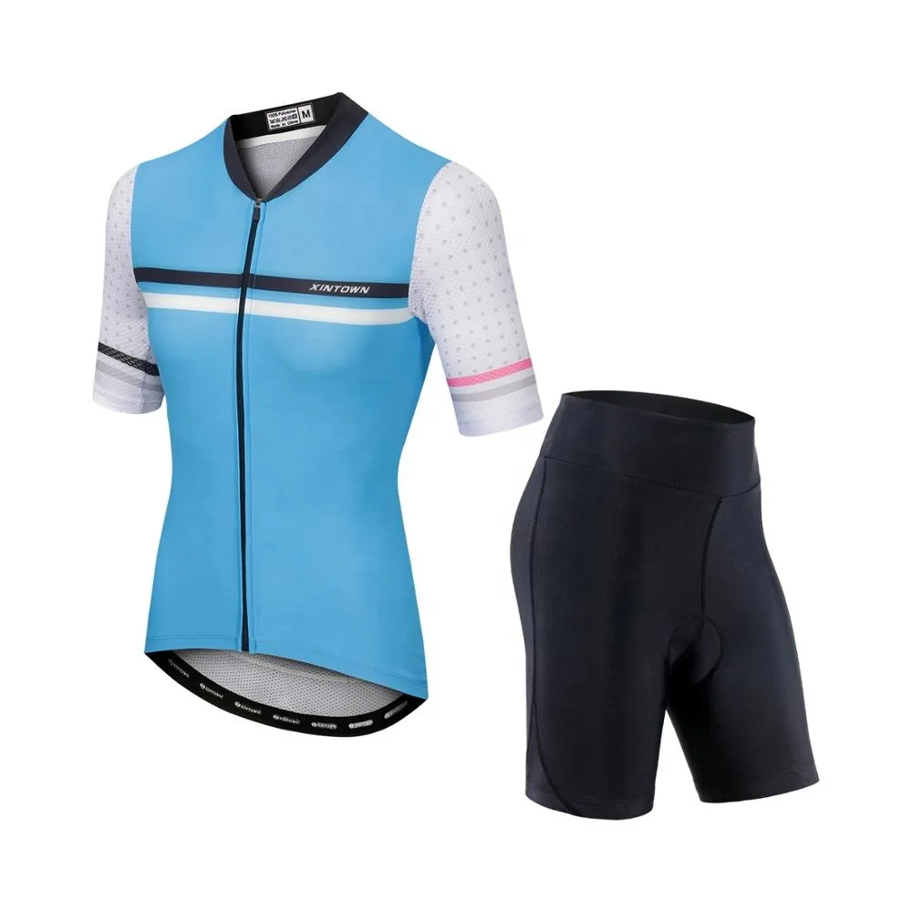 

OEM women bike clothing quick dry breathable cycling jersey summer short sleeve set bicycle wear, Blue