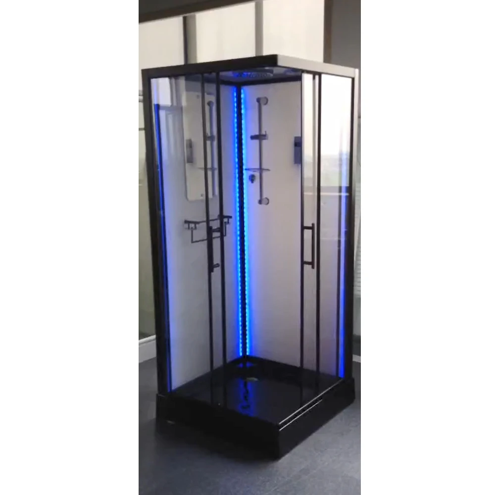 Black Abs Acrylic Square Bathroom Shower Room With LED Light