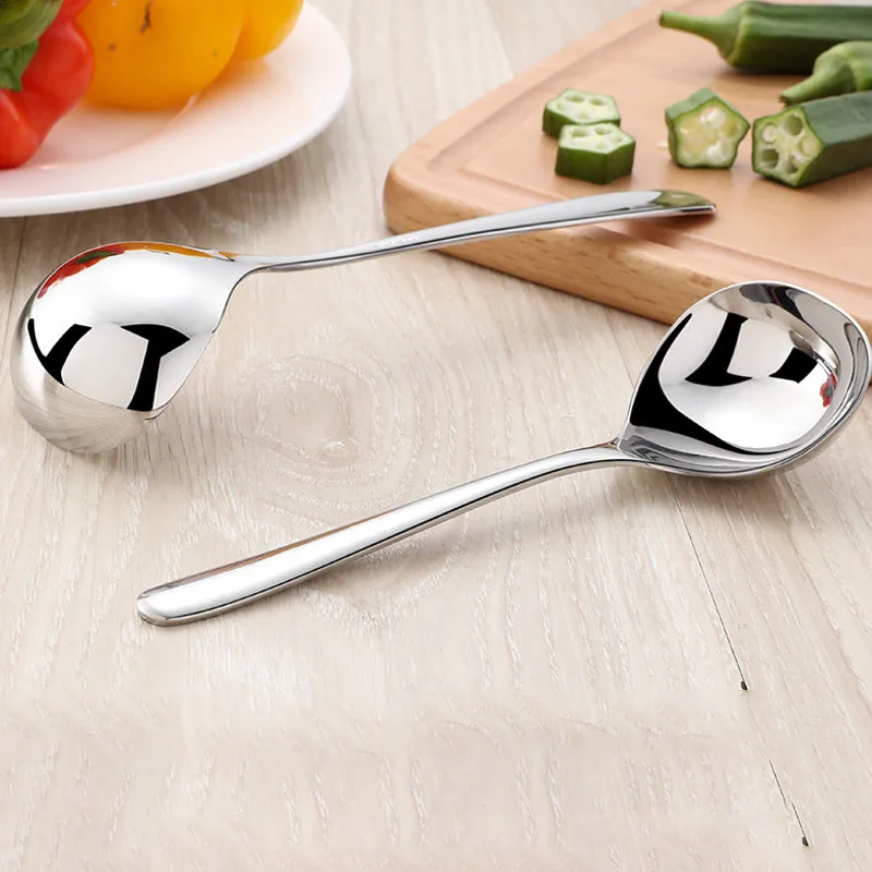 

Korean Creative Long Handle Hotel Hot Pot Spoon Soup Ladle Home Kitchen Essential Tools Stainless Steel Spoons, Silver