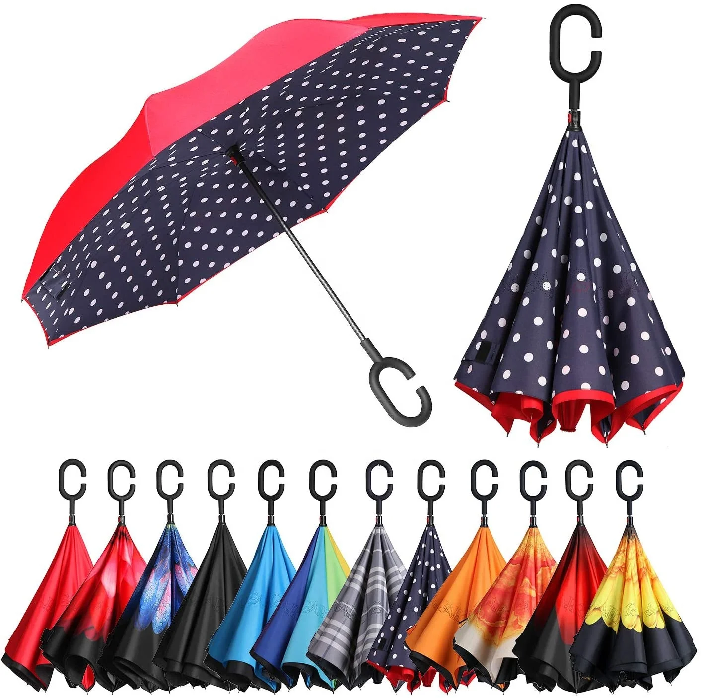 

Fantastic New 2020 innovative automatic digital printing cherry blossom inverted reverse windproof double layer umbrella