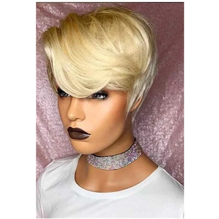 

#613 Blonde Pixie Short Bob Fake Scalp Cuticle Aligned Raw Indian Virgin Human Hair Lace Frontal Wigs