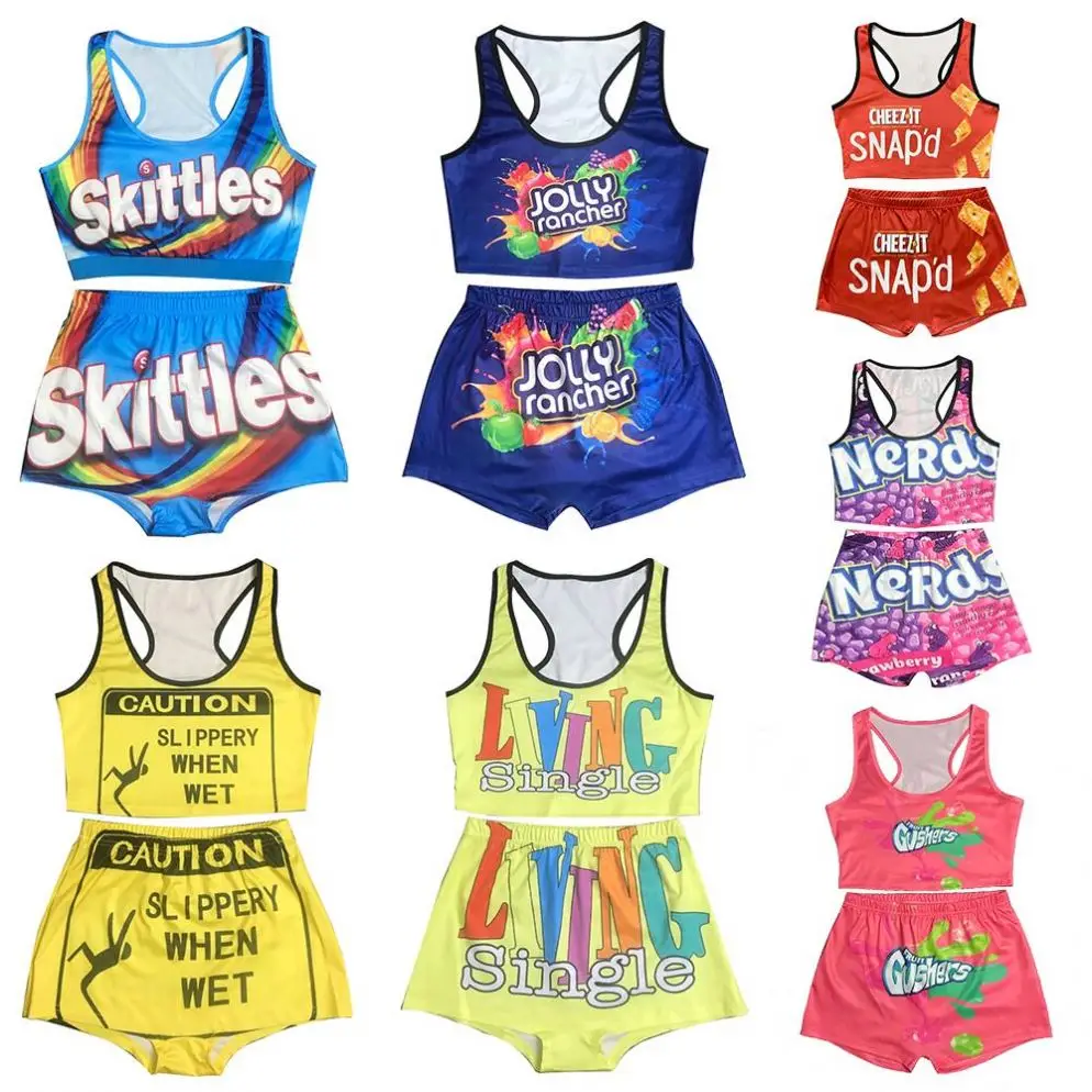 

Sinosun Two Piece Short Set Gym Boxer Sportswear Printed Slippery When Wet Booty 2 Piece Snack Candy Shorts Set, As pictures or customized