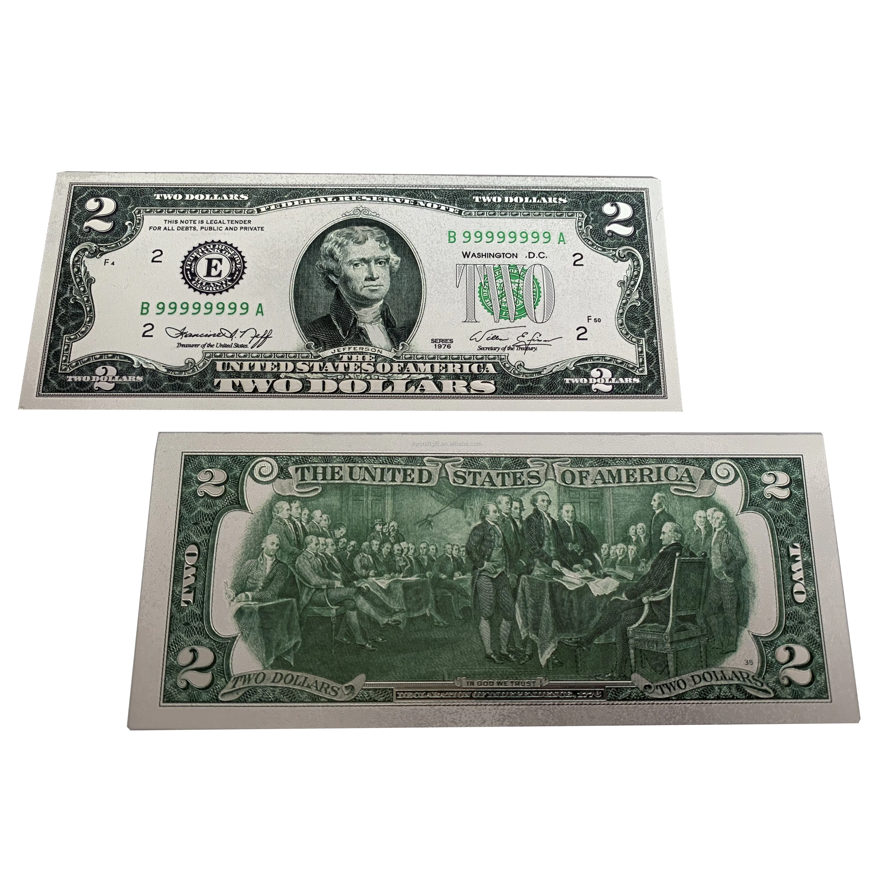 

Waterproof USA 24k money $2 Bronze foil 2 dollar bills silver foil banknote