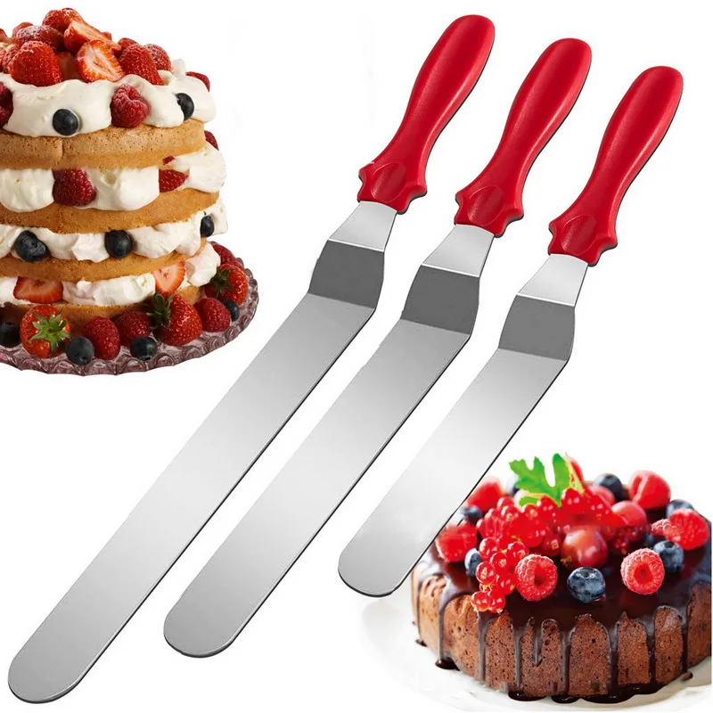 

Professional Cake Decorating Cake Icing Angled Straight Curved Spatula Set Stainless Steel Offset Frosting Spatulas Knife Tool, Black/red/blue/green