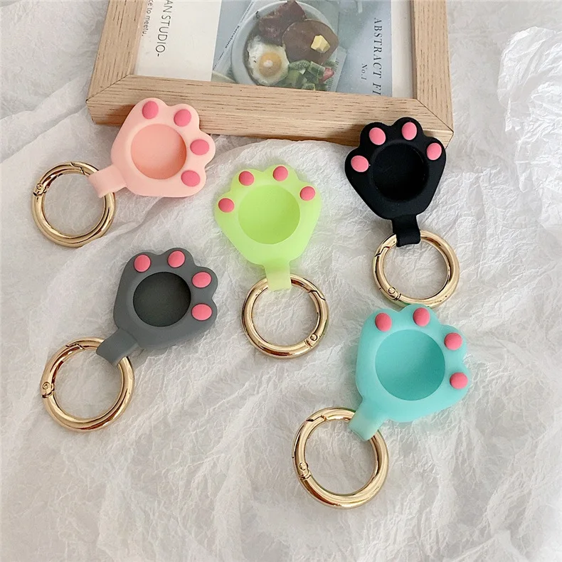 

Locator Tracker Anti-Lost Key Chain Protective Sleeve Cat's Paw Shape Waterproof Silicone Airtag Case Soft Protective Cover, Colorful
