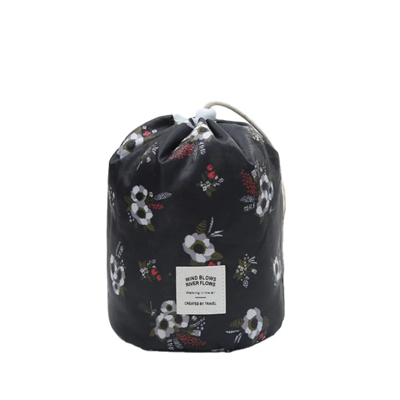 

Multifunctional Lightweight Black Flower Polyester Drawstring Toiletry Bags Travel Cosmetic Bag