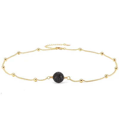 

2021 New Design 18k Gold Plated Brass Beads Chain With Lava Stone Essential Oil Diffuser Choker Necklace For Women Jewelry, As picture shows