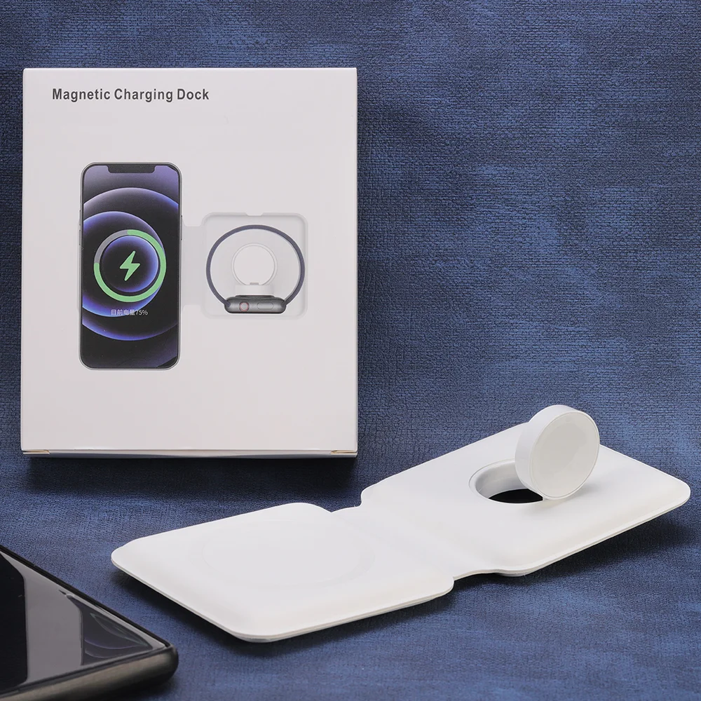 

Laudtec Magnetic Duo Wireless Charging Pad, Portable 2 in 1 Foldable Charging Dock Power Station for Apple, Black white